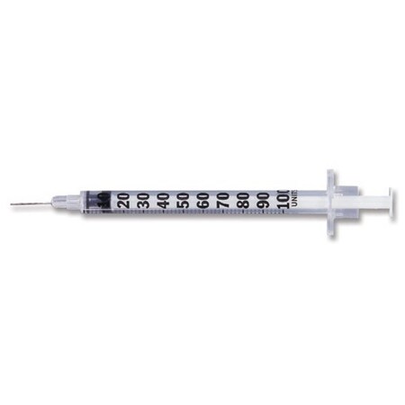 Bd Insulin Syringe 1mL Permanently Attached Needle 28G Self-Contained U-100 Micro-Fine Orange, PK 500 329410